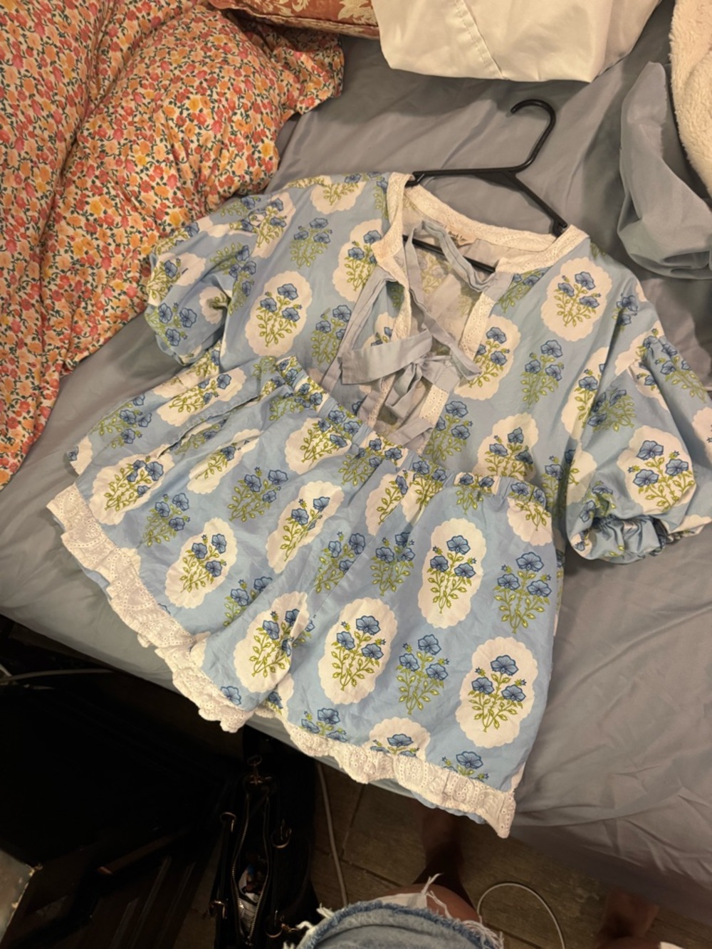 Peach Love California Light Blue Floral Women Shorts set